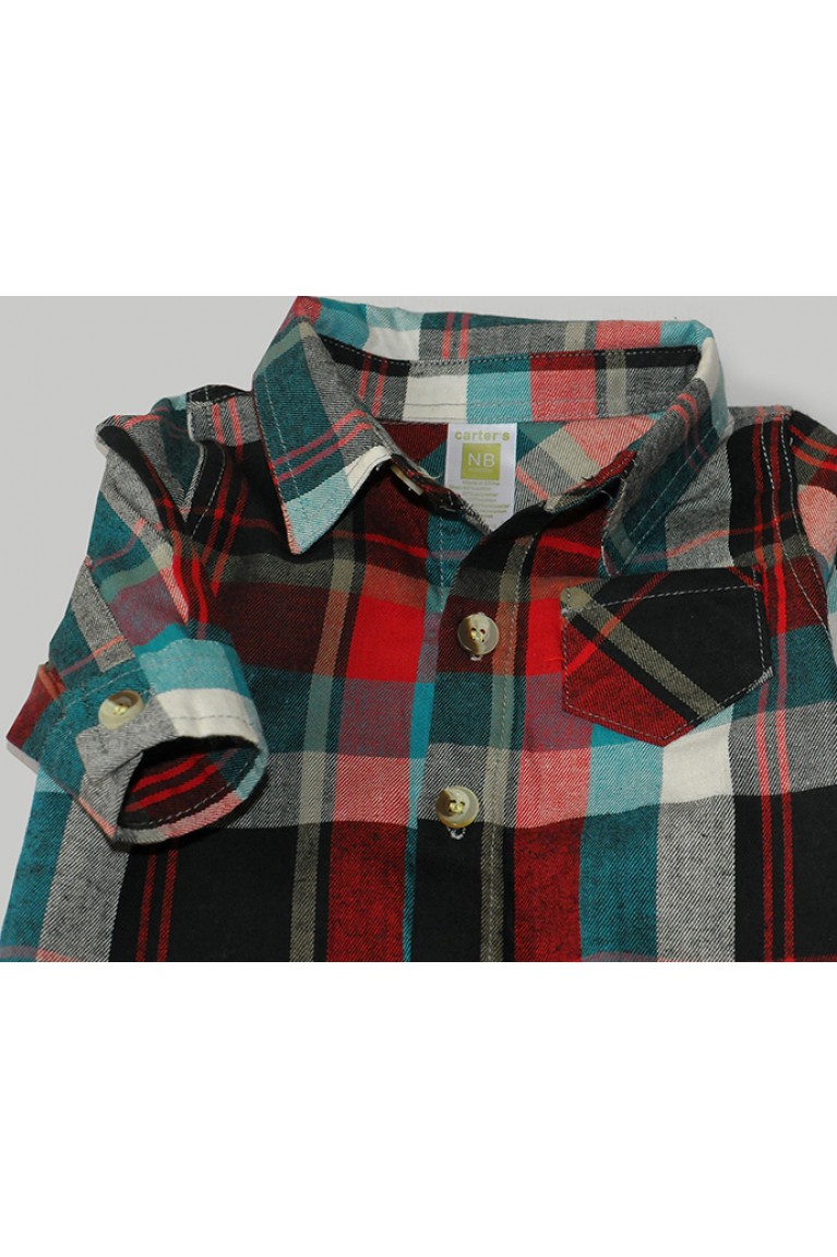 Chequered Baby Romper -Red+Blue