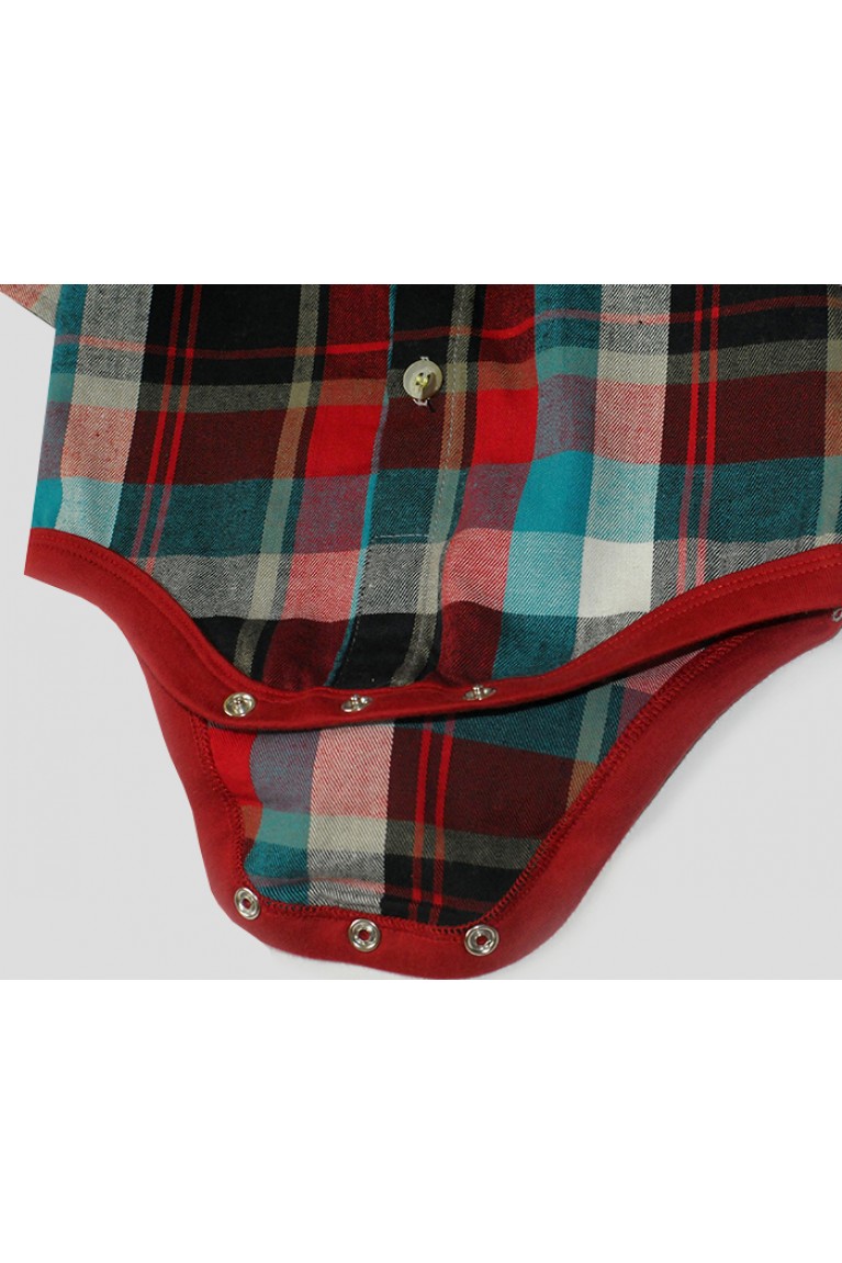 Chequered Baby Romper -Red+Blue