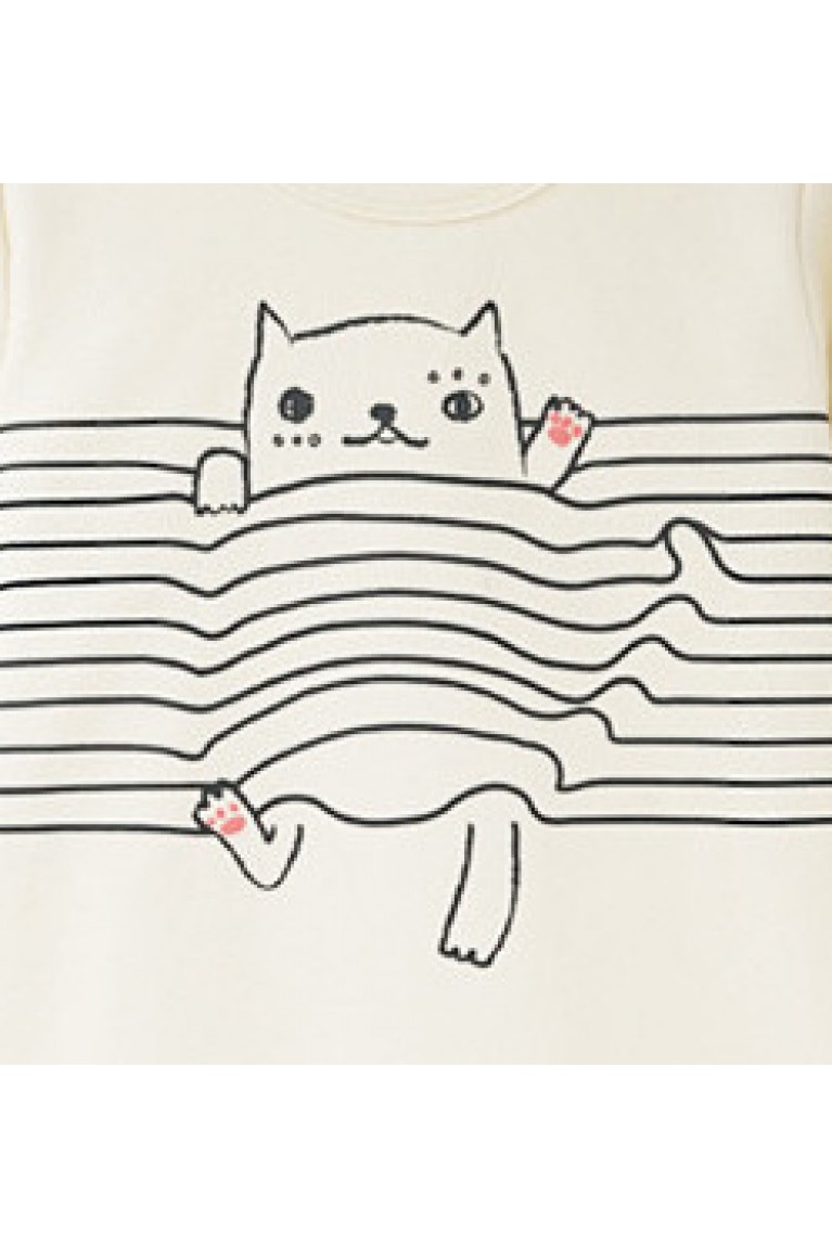 Cute Cat Cartoon Printed Baby Romper -White