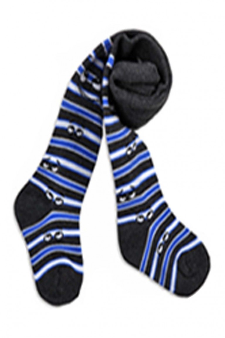 Blue&White Stripes Baby Footed Tights Socks - Dark Grey
