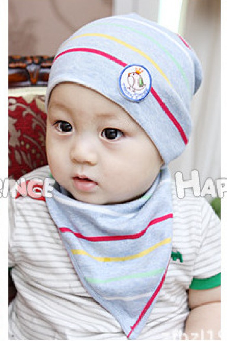 Multi Stripes Baby Beanie Hat + Bib (2 Pcs Set)
