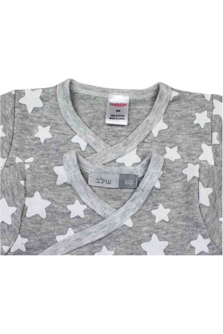 Star Print Long Sleeve Baby Romper-Light Grey