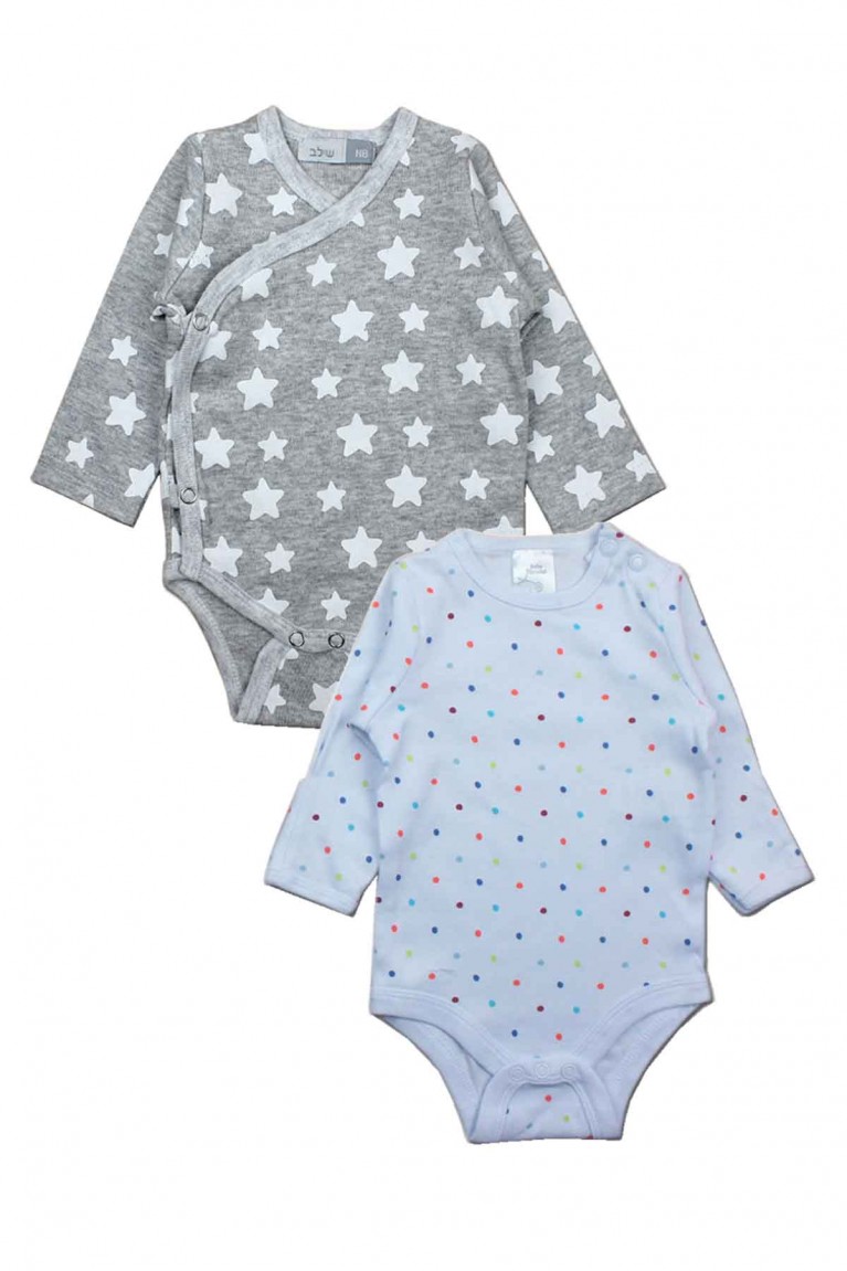 2pcs Set Stars+Polka Dots Design Long Sleeve Baby Romper-As Shown