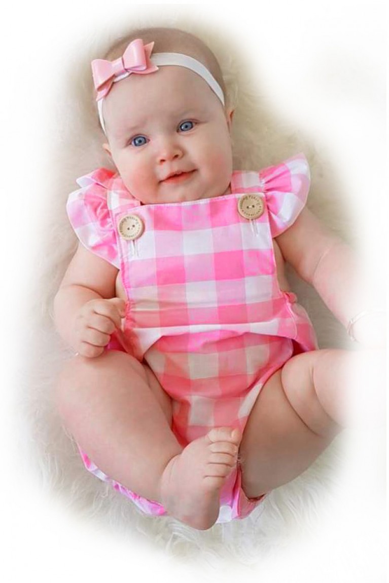 Grid Design Sleeveless Baby Romper-Pink