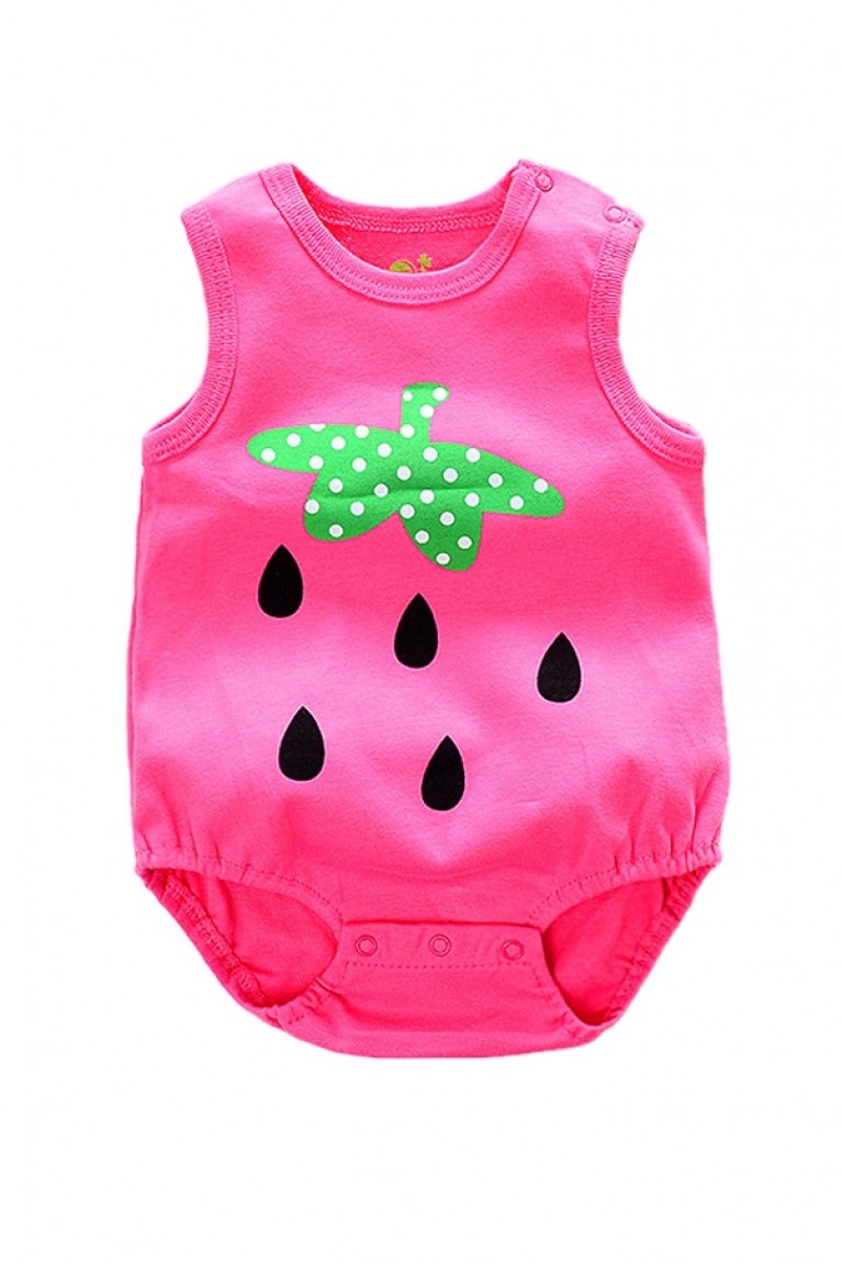 Strawberry Design Sleeveless Baby Romper - Pink