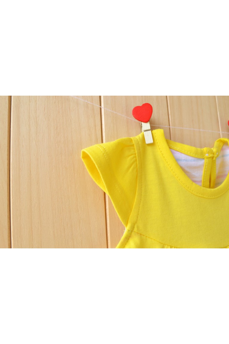 Whale & Love Patch Romper Dress - Yellow