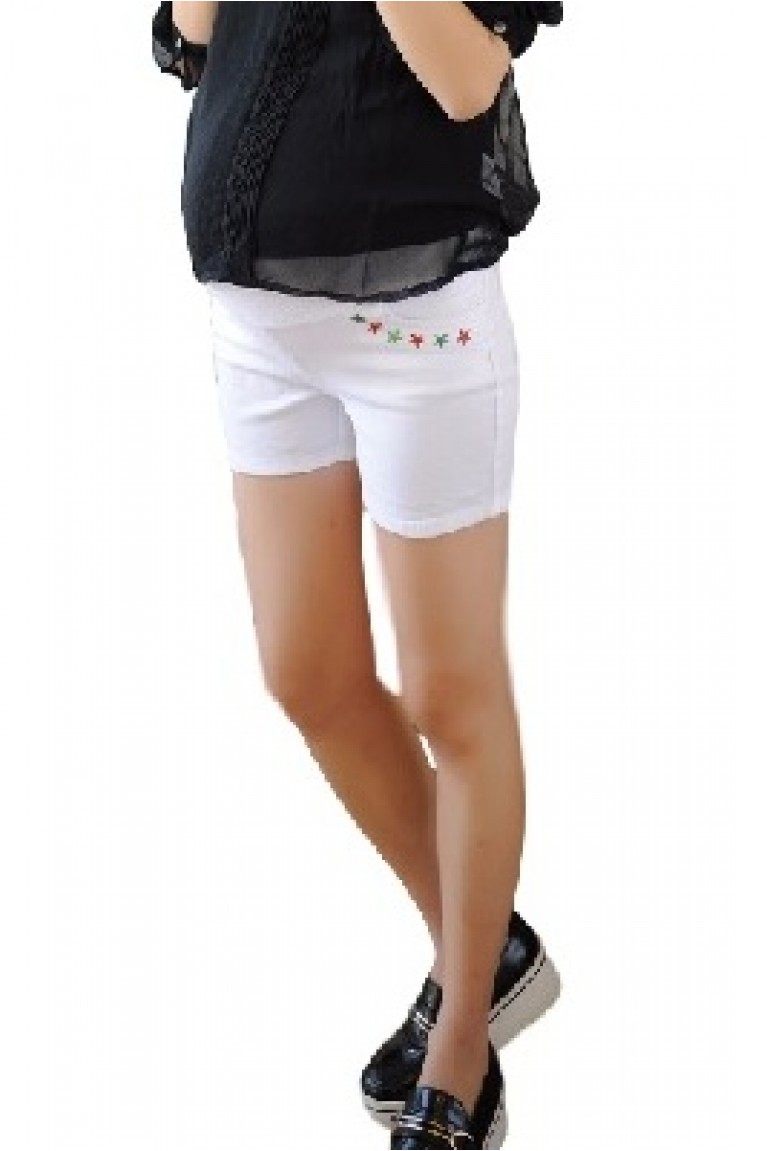 Maternity Plain Color Short Pants With Colourful Star Patterns (M, L, XL, XXL) - White
