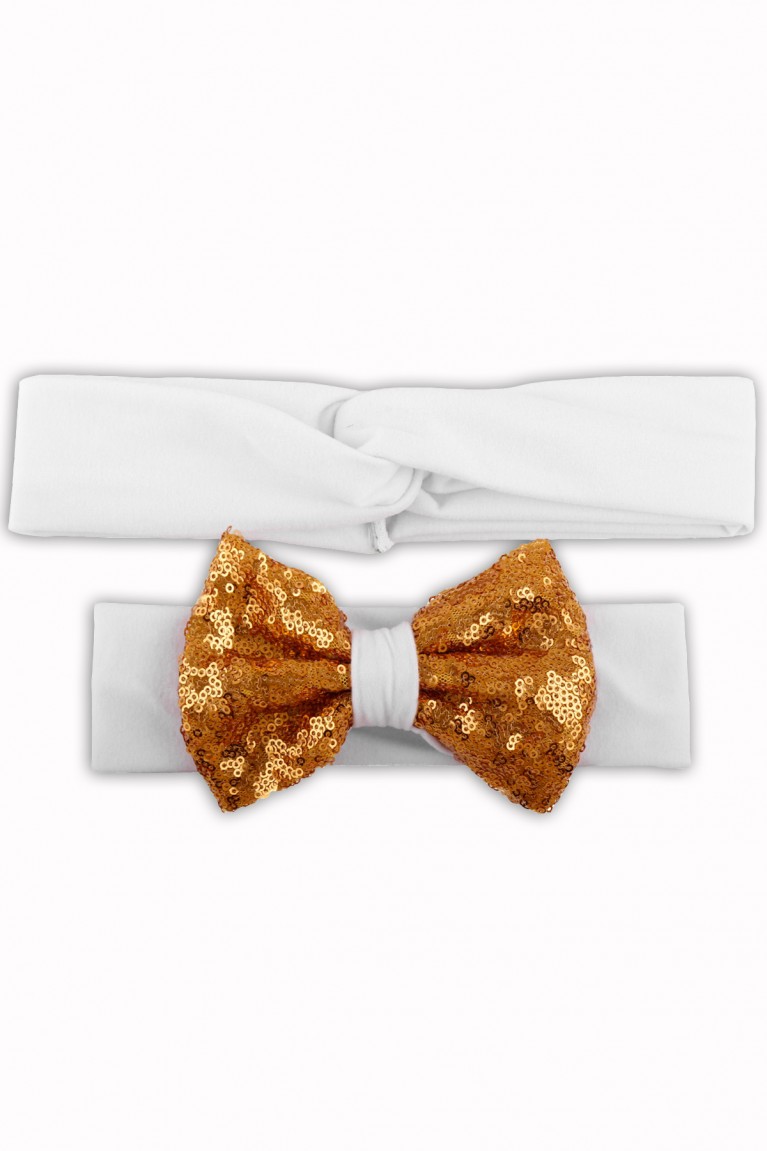 Mummy And Baby Gold Bow Matching Headband Set (2pcs.set) - White