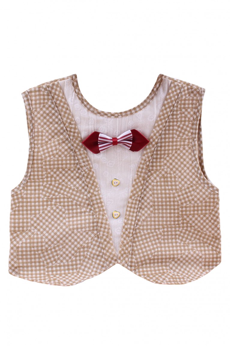 Fake Vest Design Kids Overcloth/Bib - Brown