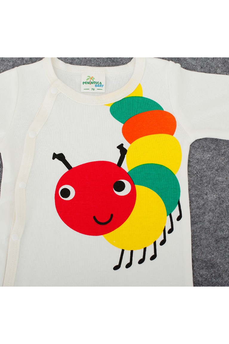 Smile Worms Printed Baby Romper-Cream