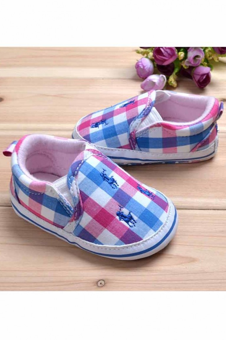 Branded Stylish Checker Boy Pre-walker Shoes - Pink