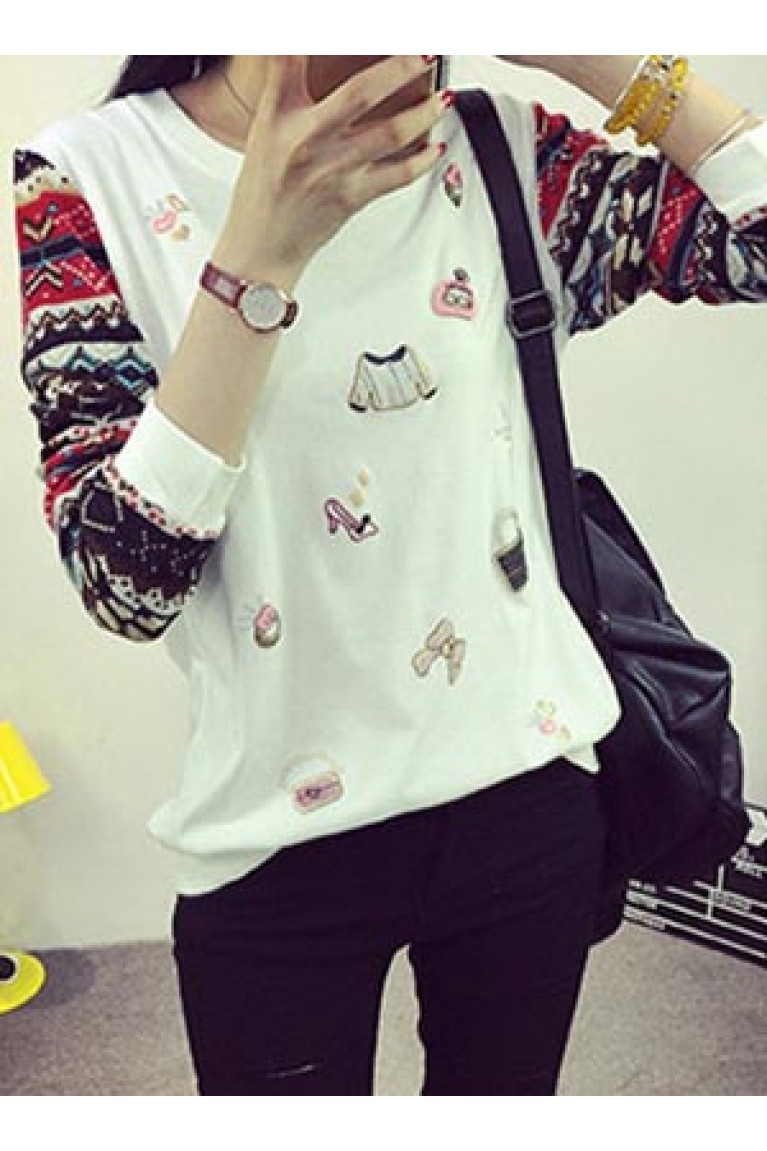 Round Neck Long Sleeve Maternity Top - White