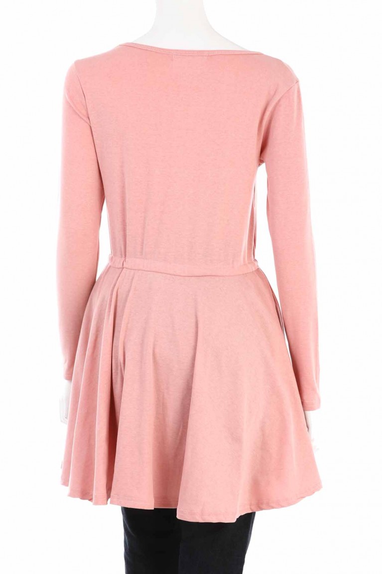Plain Design Long Sleeve Maternity Blouse with Waist Tie- Peach