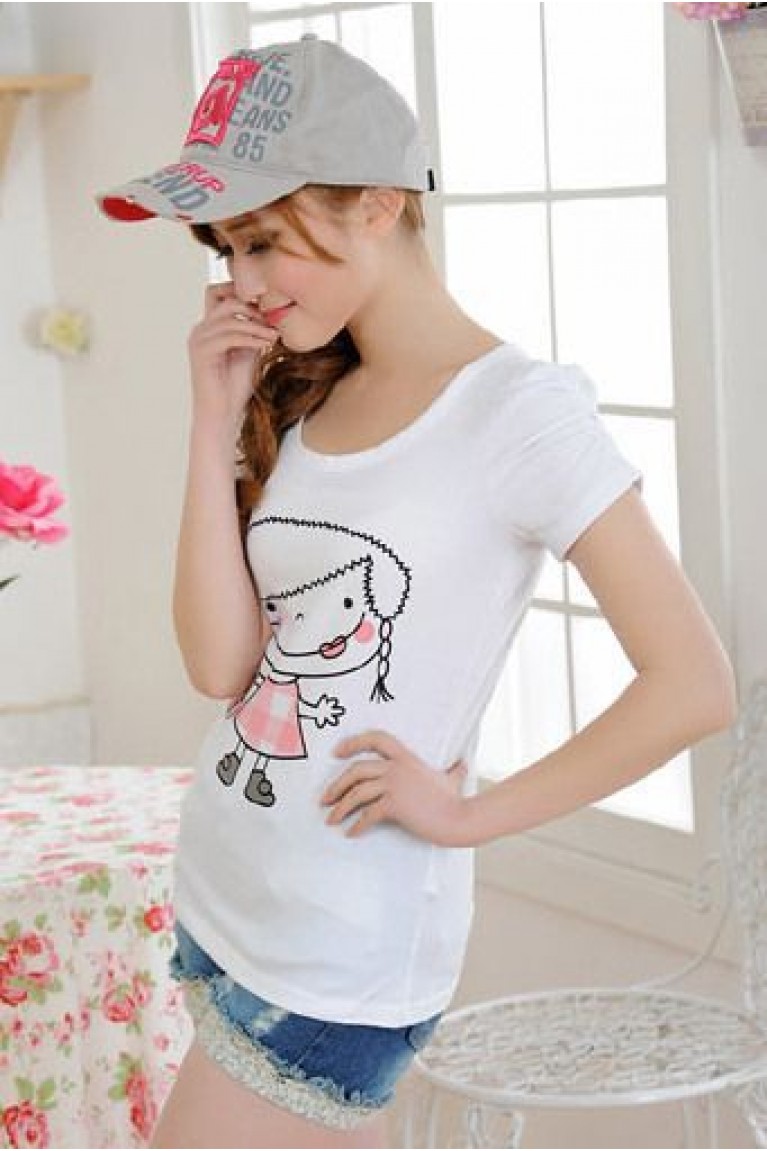 SGL4378 : Braid Girl Print Ladies T-Shirt 