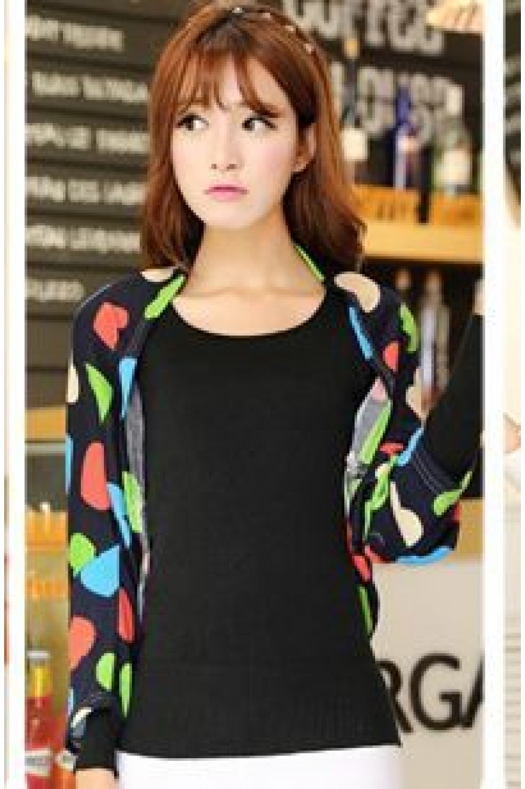 Colorful Hearts Design Knitted Cardigan - Dark Blue
