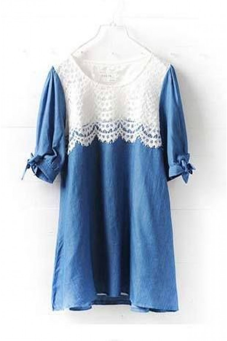 Ladies Laced Medium Sleeve Top - Blue