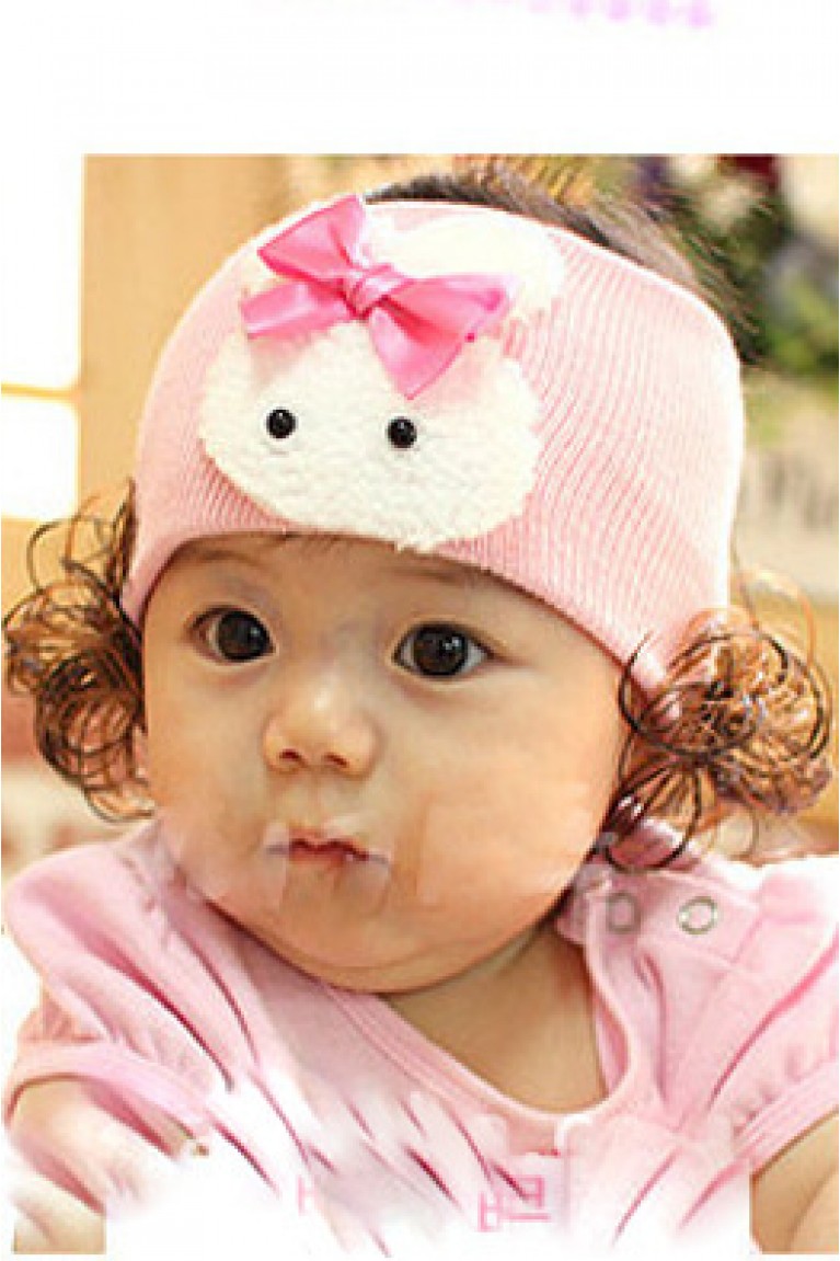 Rabbit Headband With Wig - Light Pink