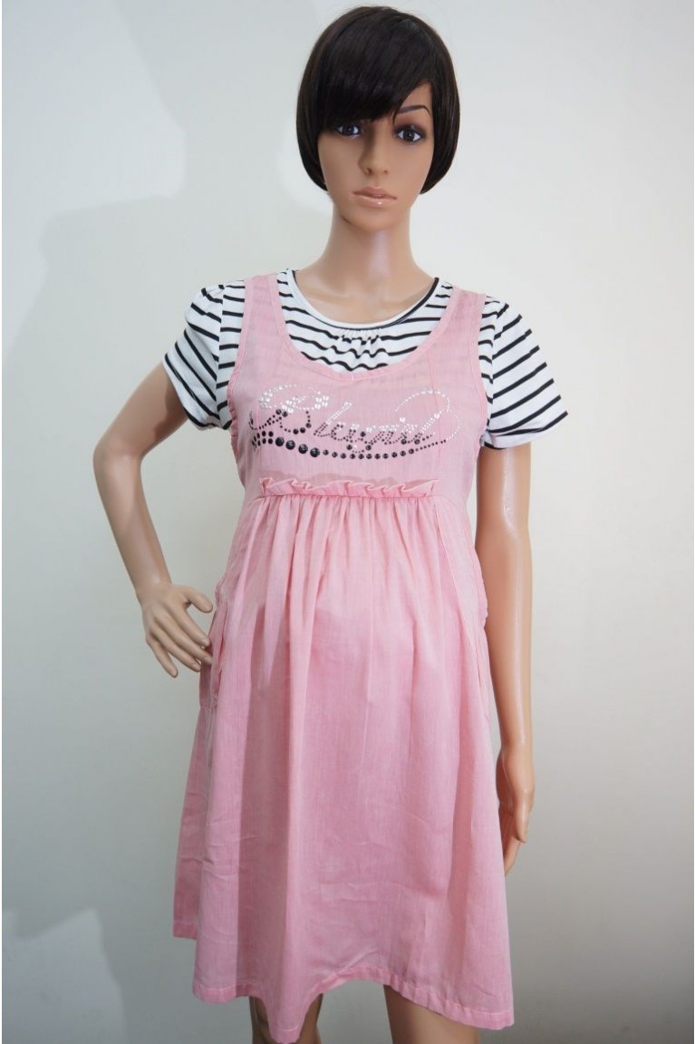 SGM81329 : Maternity Stripe + Plain Dress