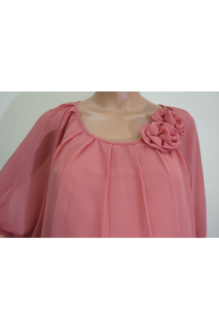 SGM81483 : Bat Wing Sleeves Plain Rose Maternity Blouse -  Pink