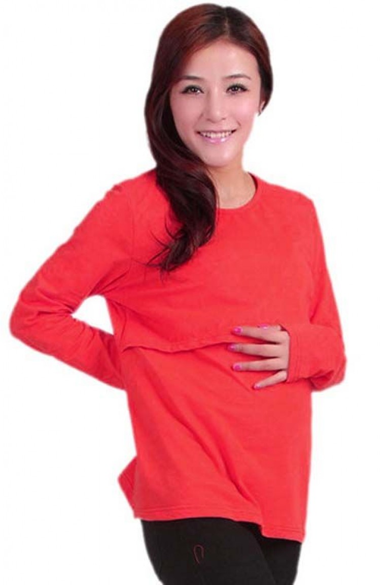 Maternity + Nursing Plain Long Sleeves Blouse