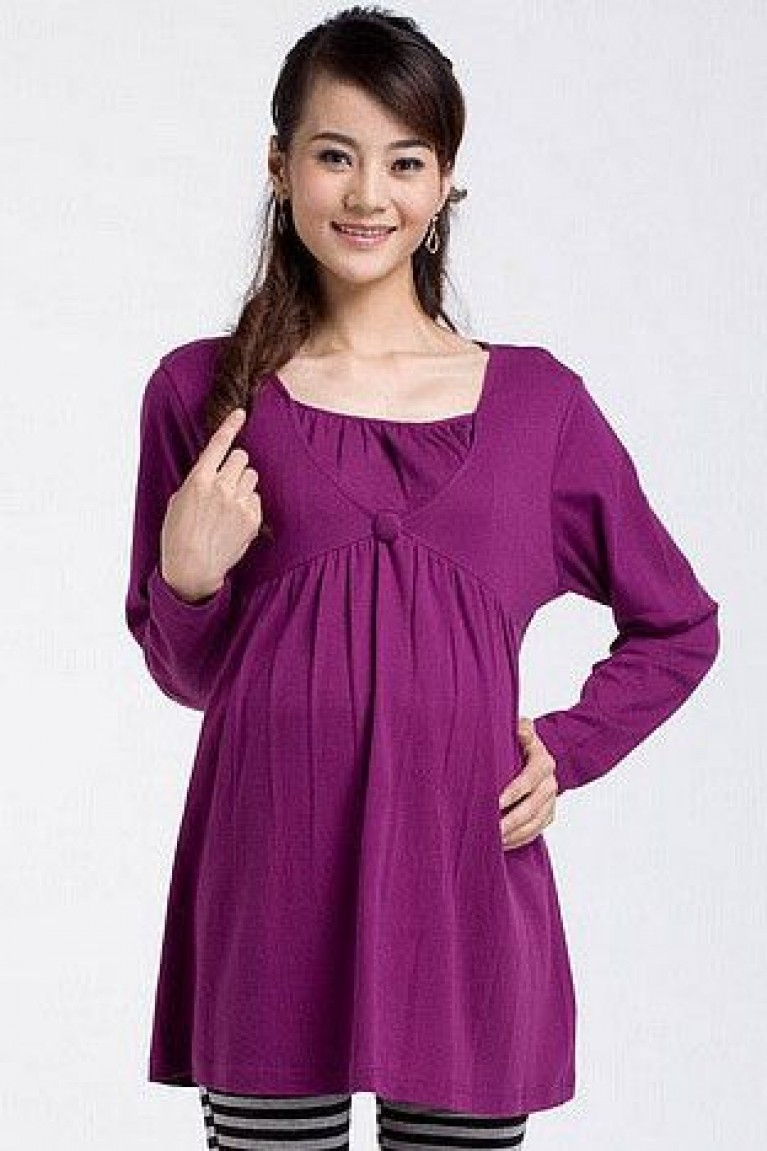 SGM81596 : Maternity + Nursing Simple Long Sleeve Blouse 
