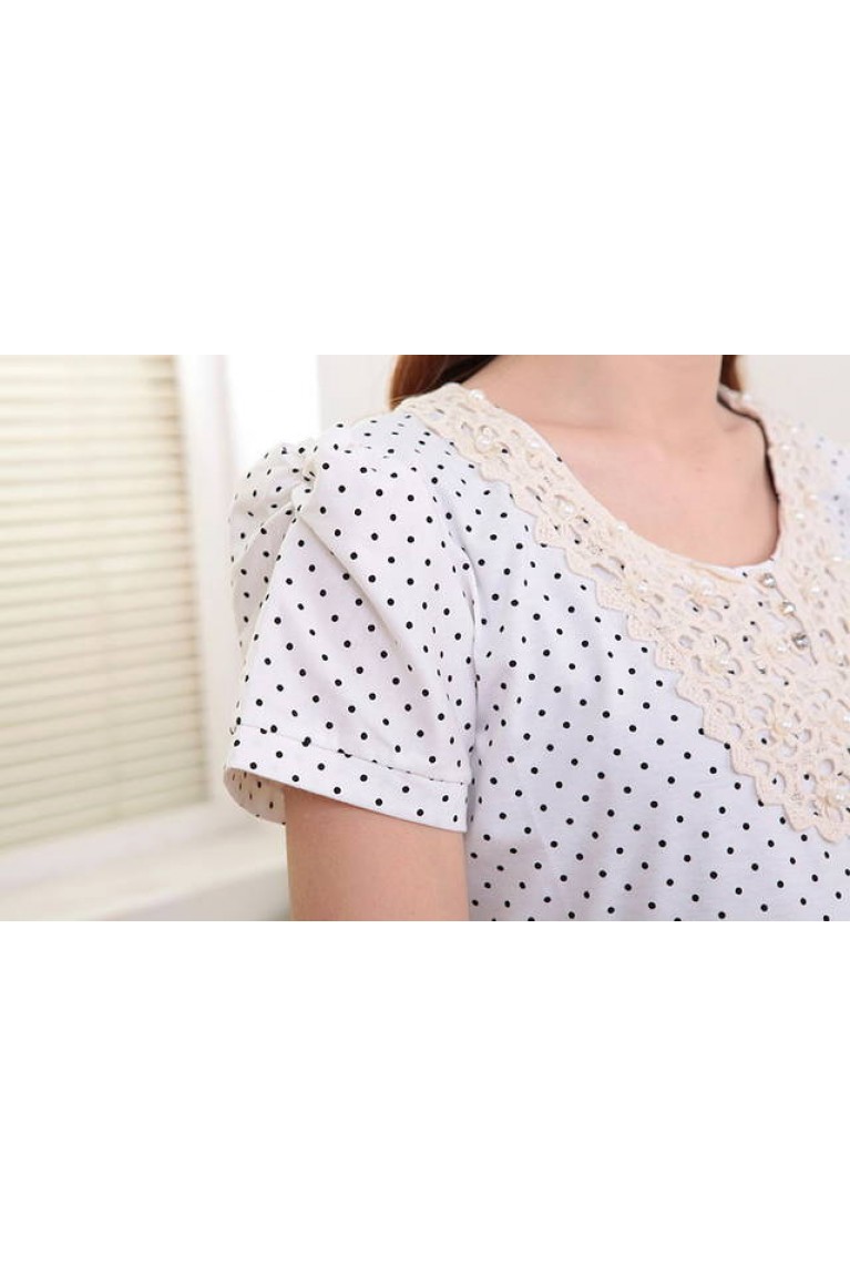 SGM81617 : Bautiful Crochet Flower Polkadot Maternity Blouse 