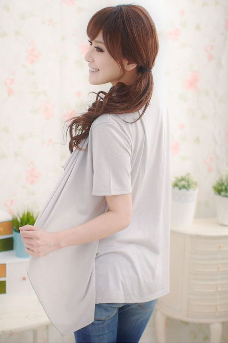 Stripe Attached With Cardigan Maternity + Nursing Blouse