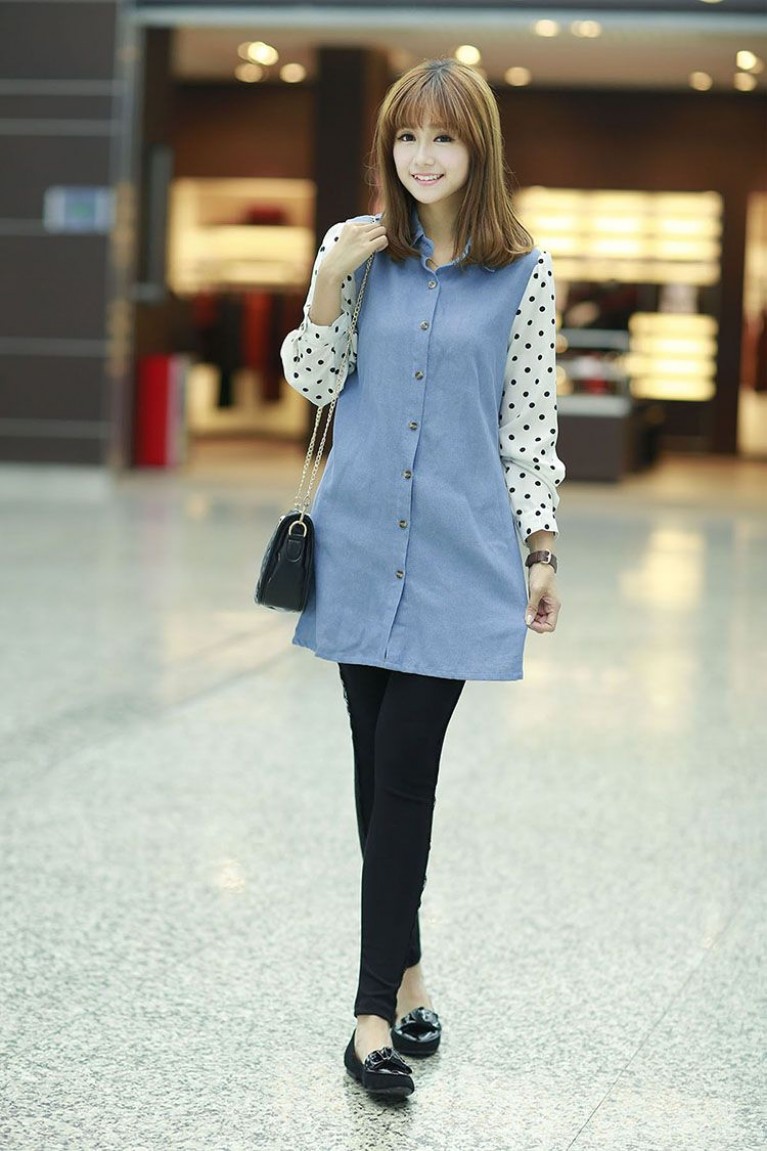 Modern Polka Dot Long Sleeves Maternity Blouse