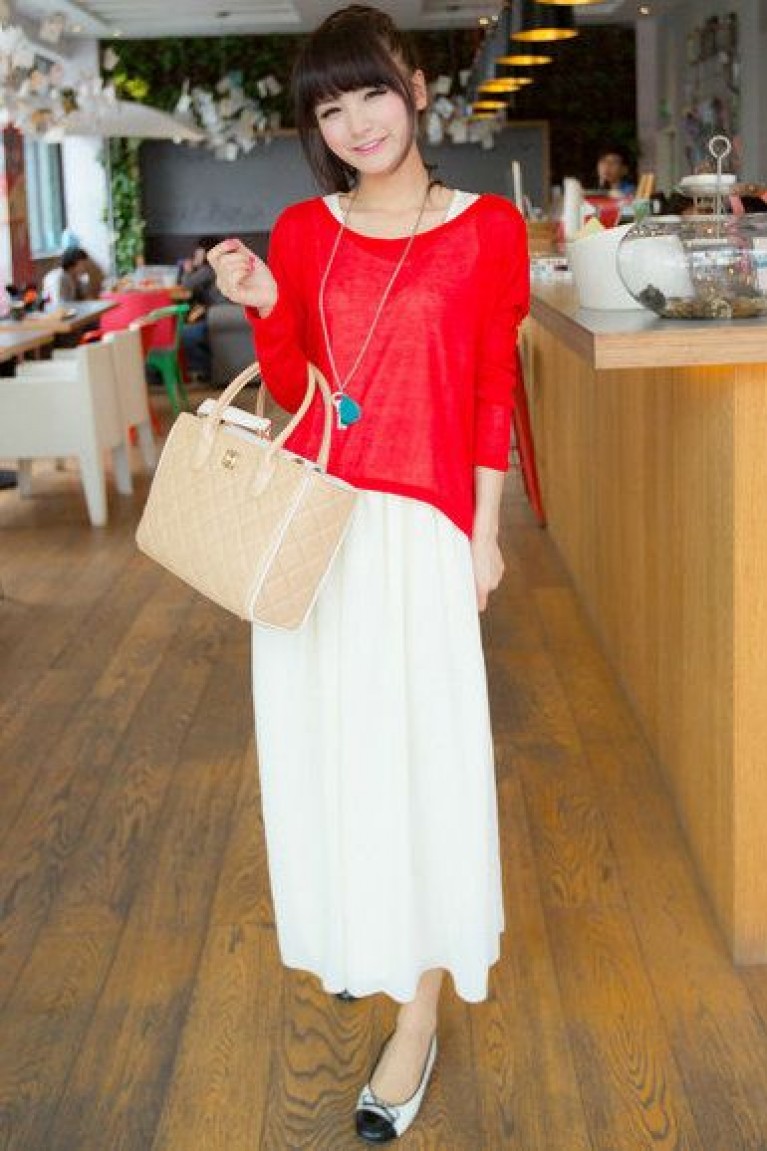 Simple Long Sleeves Maternity + Dress (2pcs Set) - Red