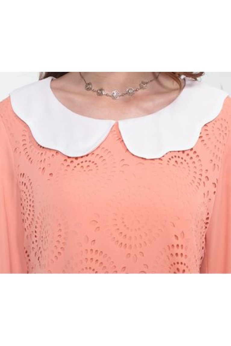 Flowers Hole Design Long Sleeve Blouse