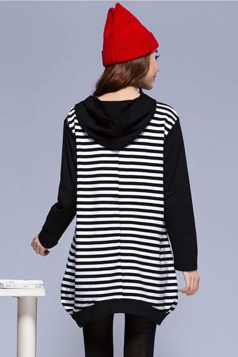 Hooded Stripe M.Mouse Print Maternity + Nursing Shirt Blouse