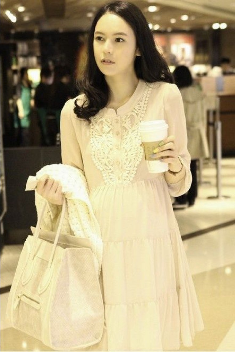 Elegant Front Buttons Maternity Chiffon Dress