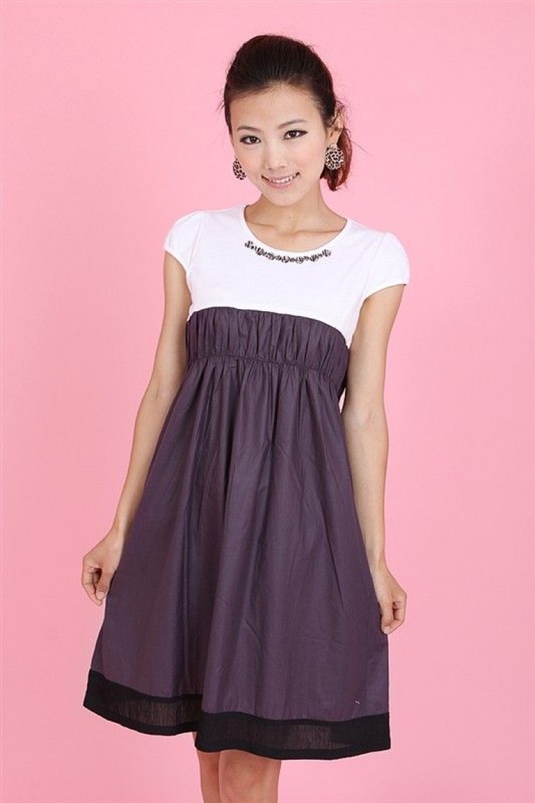 SGM8243 : Two Tone Short Sleeves Maternity Dress - Blue