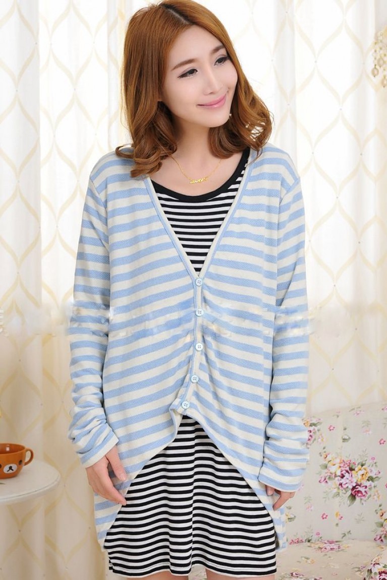 Stylish Stripe Long Sleeve Cardigan 
