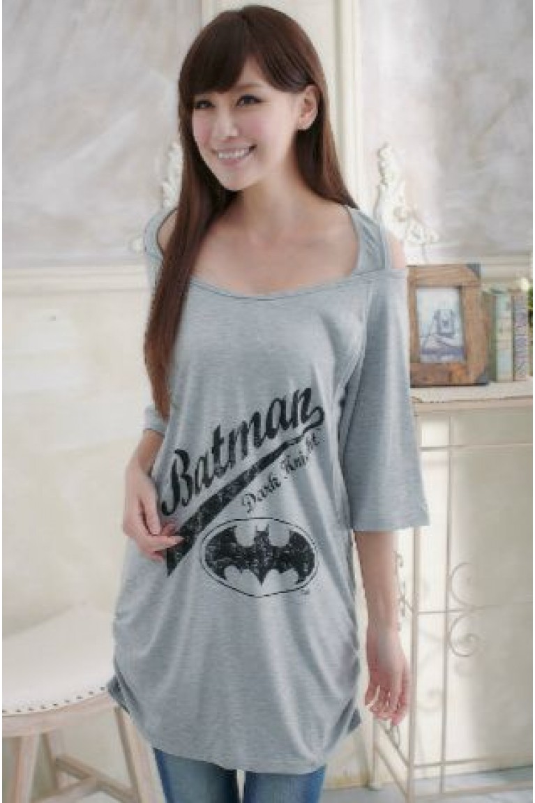 Stylish Short Sleeves Maternity + Nursing Blouse - Grey (M,L)