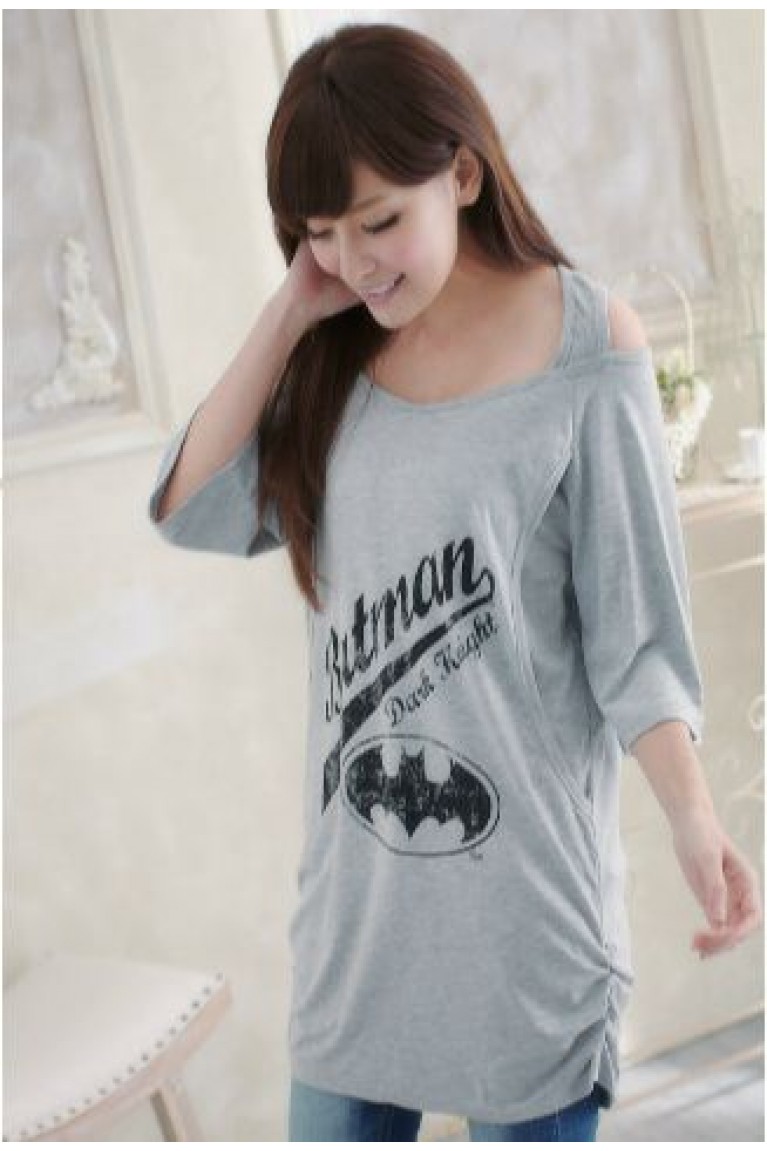 Stylish Short Sleeves Maternity + Nursing Blouse - Grey (M,L)