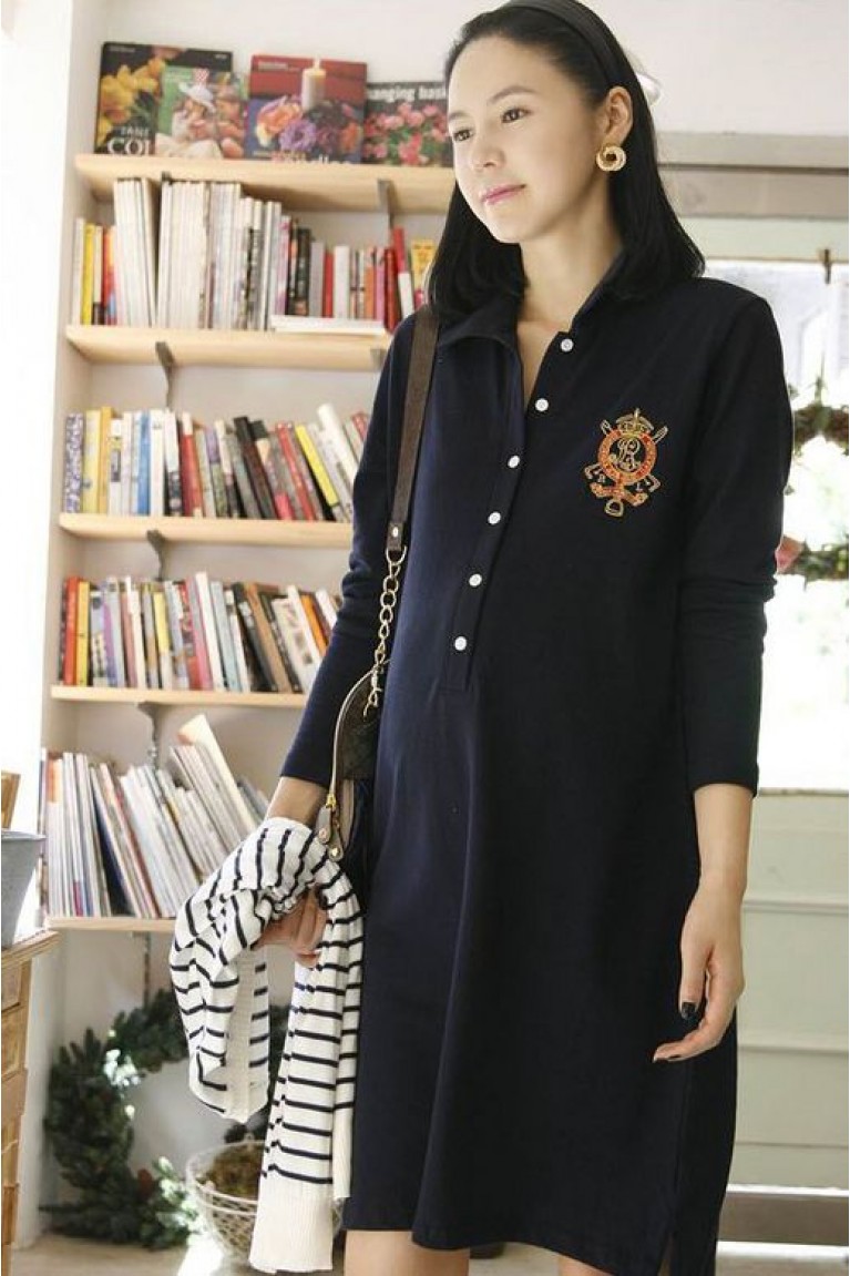 SGM8266 : Casual Long Sleeves Maternity Dress with Batch