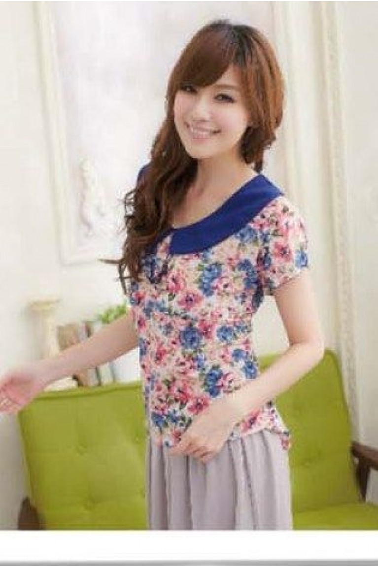 Maternity + Nursing Roses Top With Plain Skirt (2pcs Set)