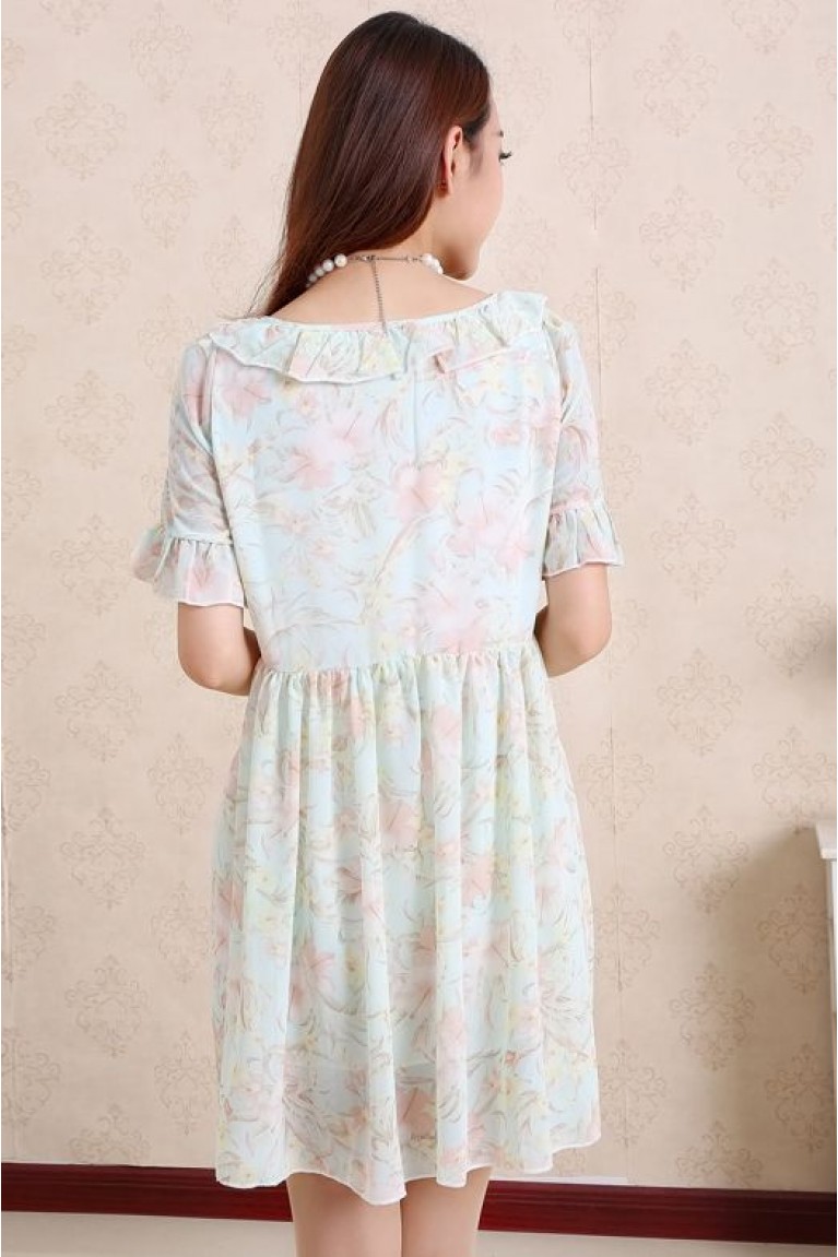 Maternity Flower Full Print Dress (M, L) - Green