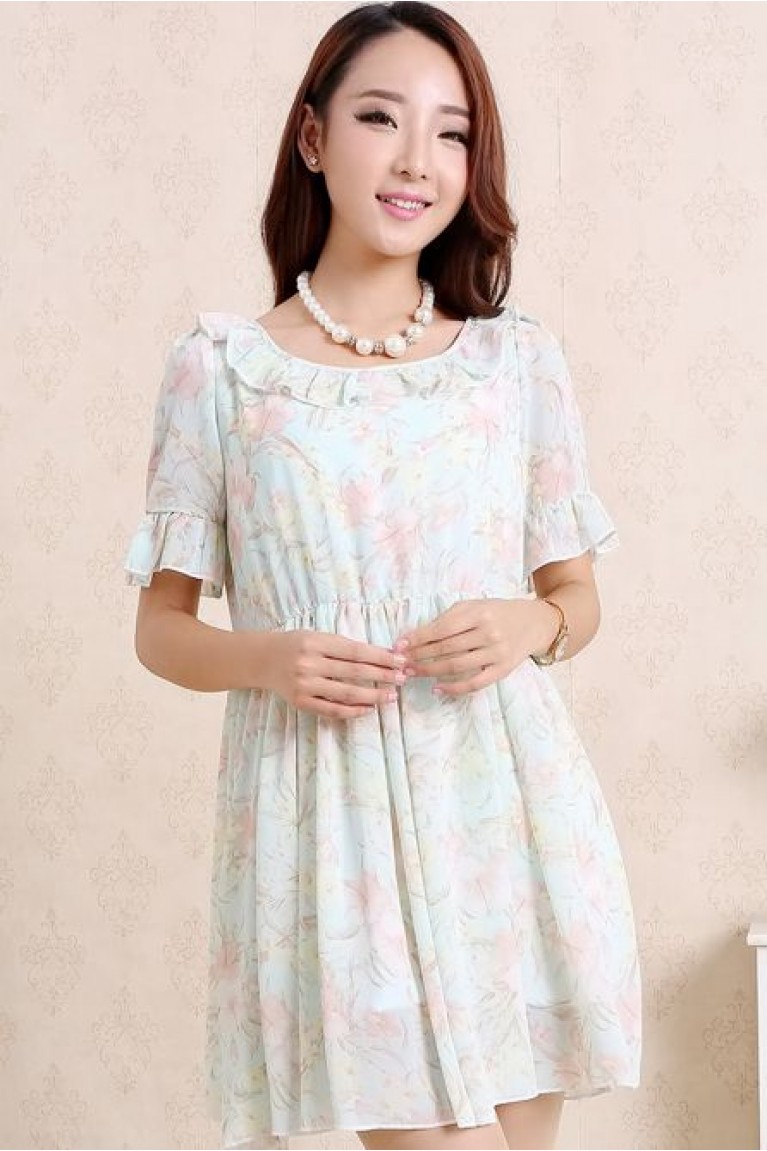 Maternity Flower Full Print Dress (M, L) - Green