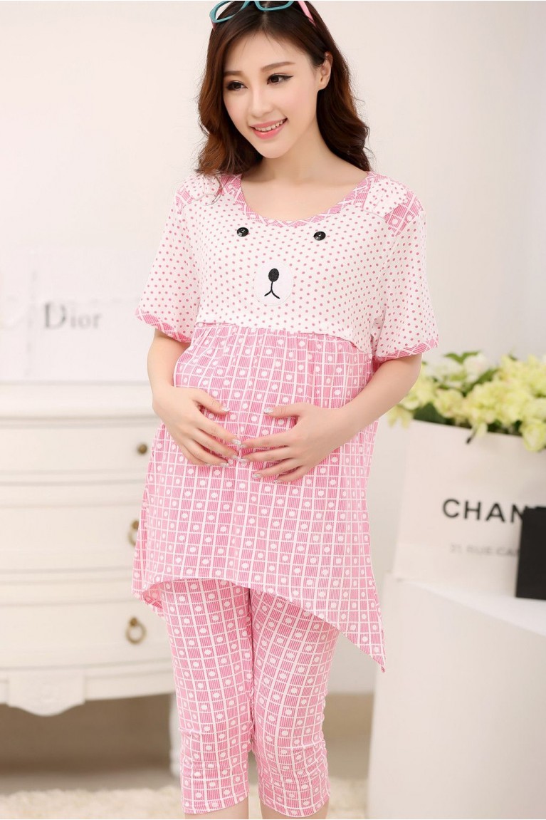 Maternity + Nursing Polka Dot Bear Set / Sleep Wear (L, XL)