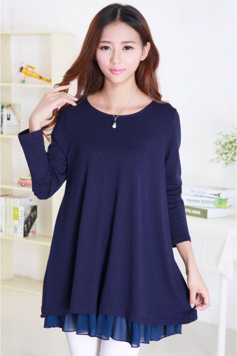 Maternity Ribbon Back Design Long Sleeve Top (M, L) - Dark Blue 