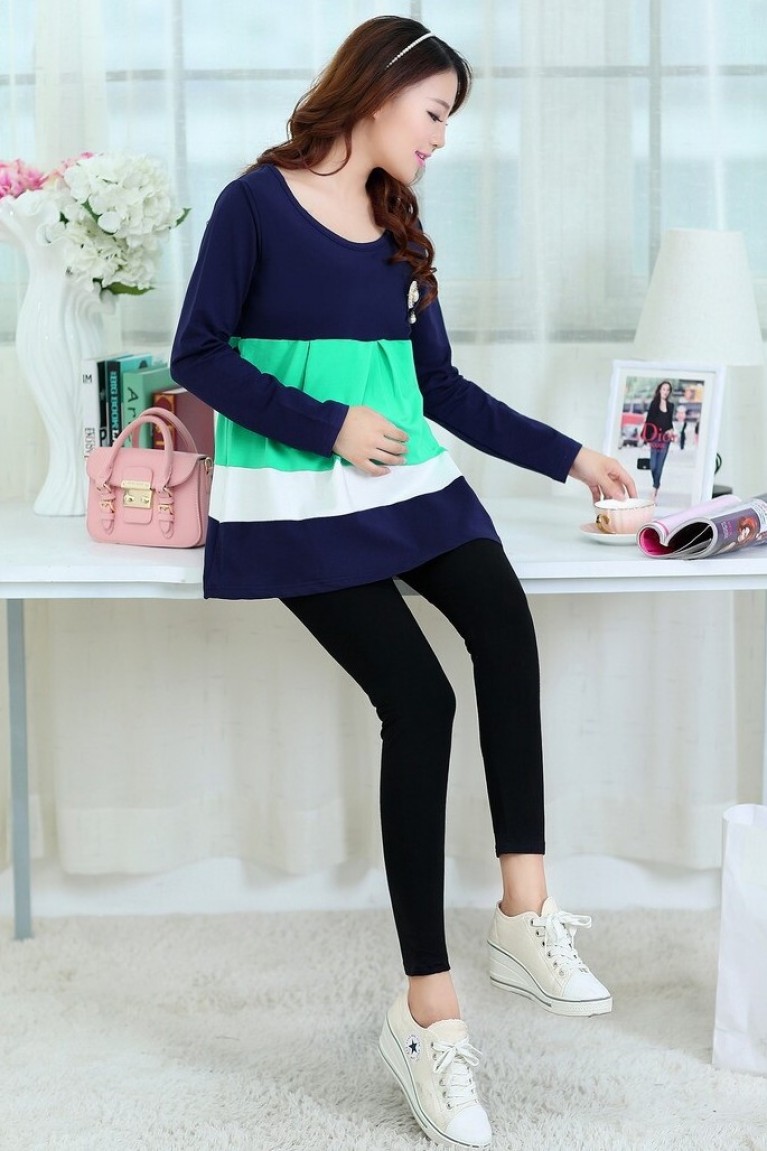Maternity Colour Block Pattern Long Sleeve Dress (L, XL)