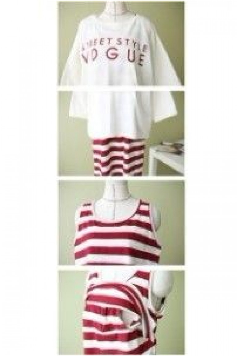 Feminine Stripe Short Sleeves Maternity + Nursing Dress + Top (2pcs Set) 