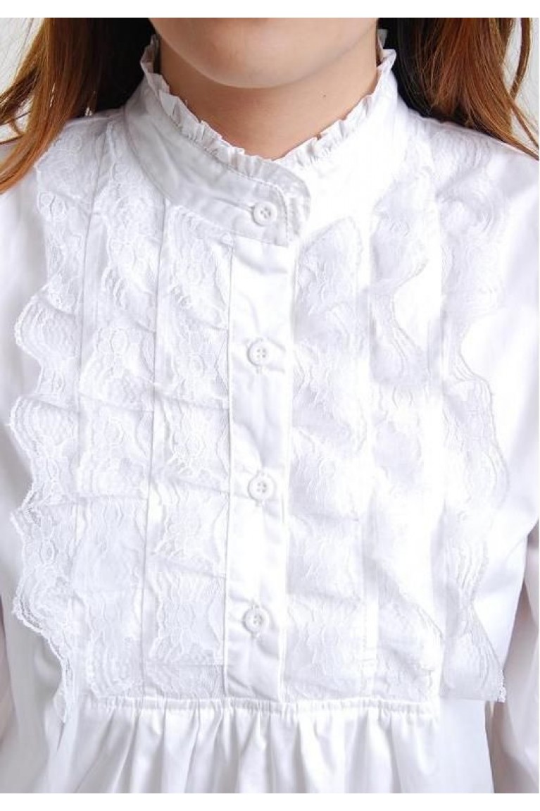 SGM8430 : Front Lace with Frill Stand Collar Long Sleeve Maternity Blouse - White