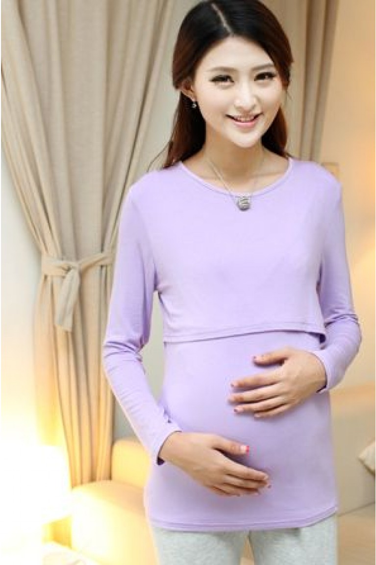 Maternity + Nursing Simple Long Sleeve Shirt 