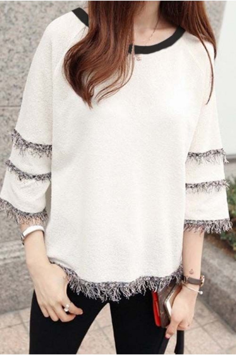 Maternity Fringed Lace Medium Sleeve Blouse