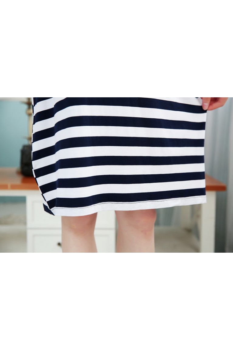 Maternity "Psittacidae" Stripe Printed Short Sleeve Nursing Dress 