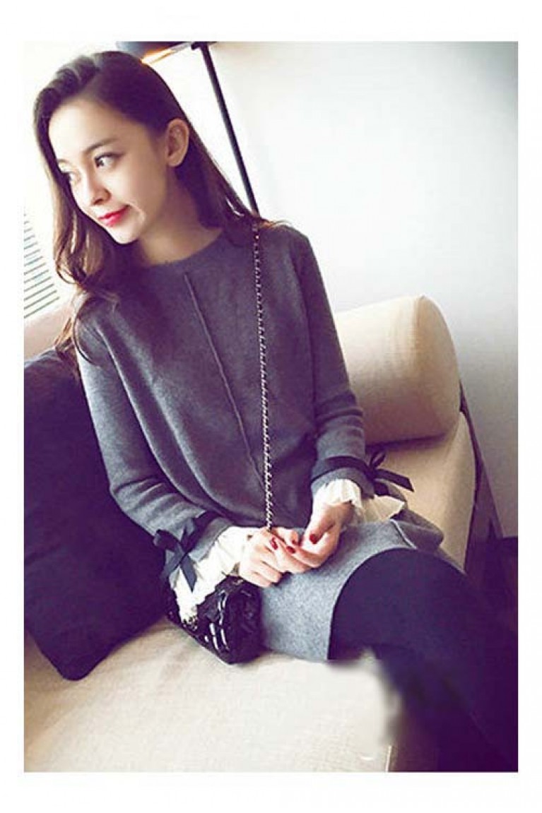 Ruffle Ribbon Long Sleeve Maternity Blouse