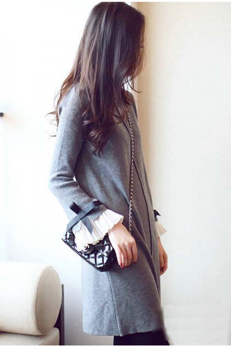 Ruffle Ribbon Long Sleeve Maternity Blouse